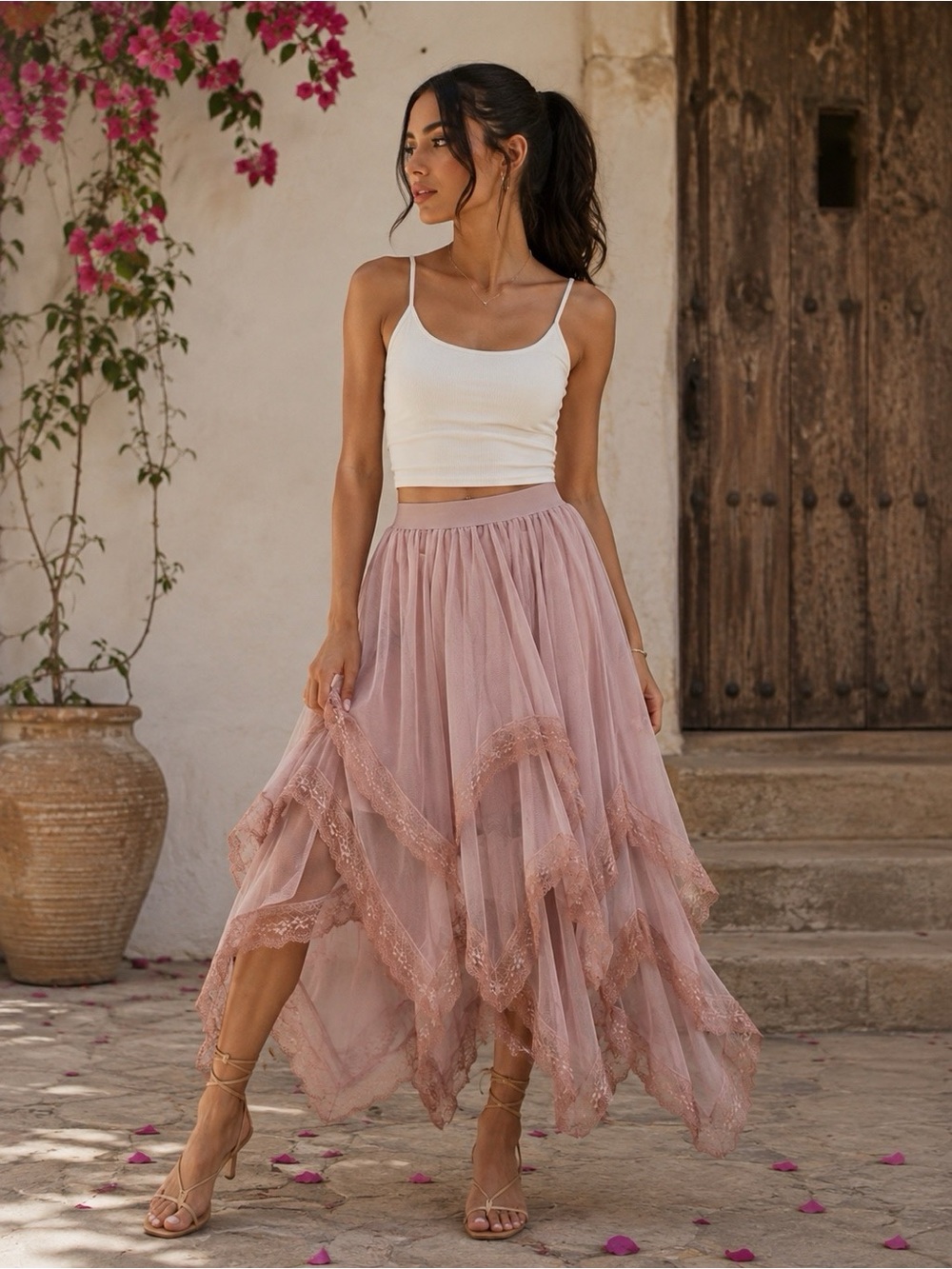 Dust Pink Tulle Layered Skirt Medium